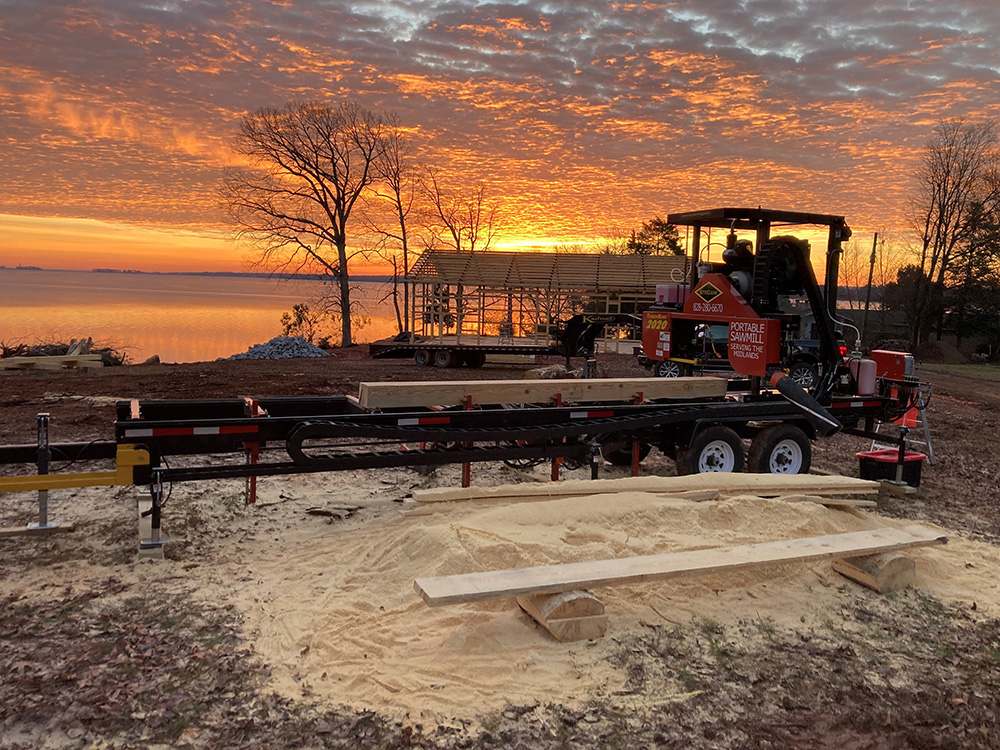 hickory slab cut on portable sawmill